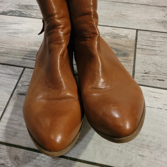 FRYE Judith Women's 9.5 cognac brown leather side zippers Ankle Boots booties - Picture 4 of 11